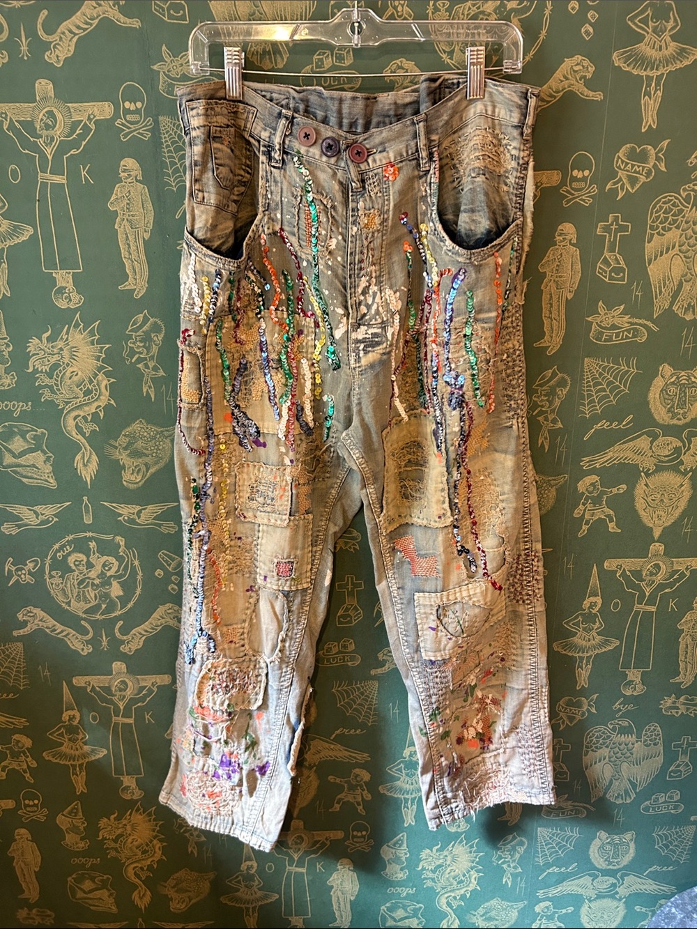 Magnolia Pearl sewing miners pants.